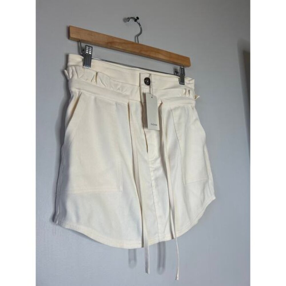 NWT The Femm Sophie Tie Waist Button Pockets Mini Skirt Ivory Size: M - Picture 3 of 8